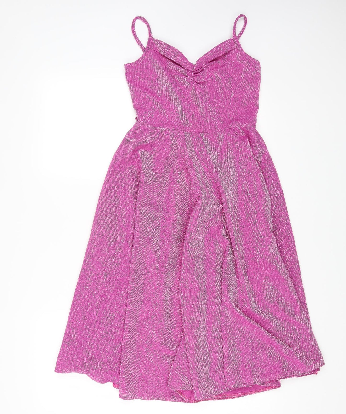 Preworn Womens Pink Polyester Fit & Flare Size 12 Scoop Neck Zip