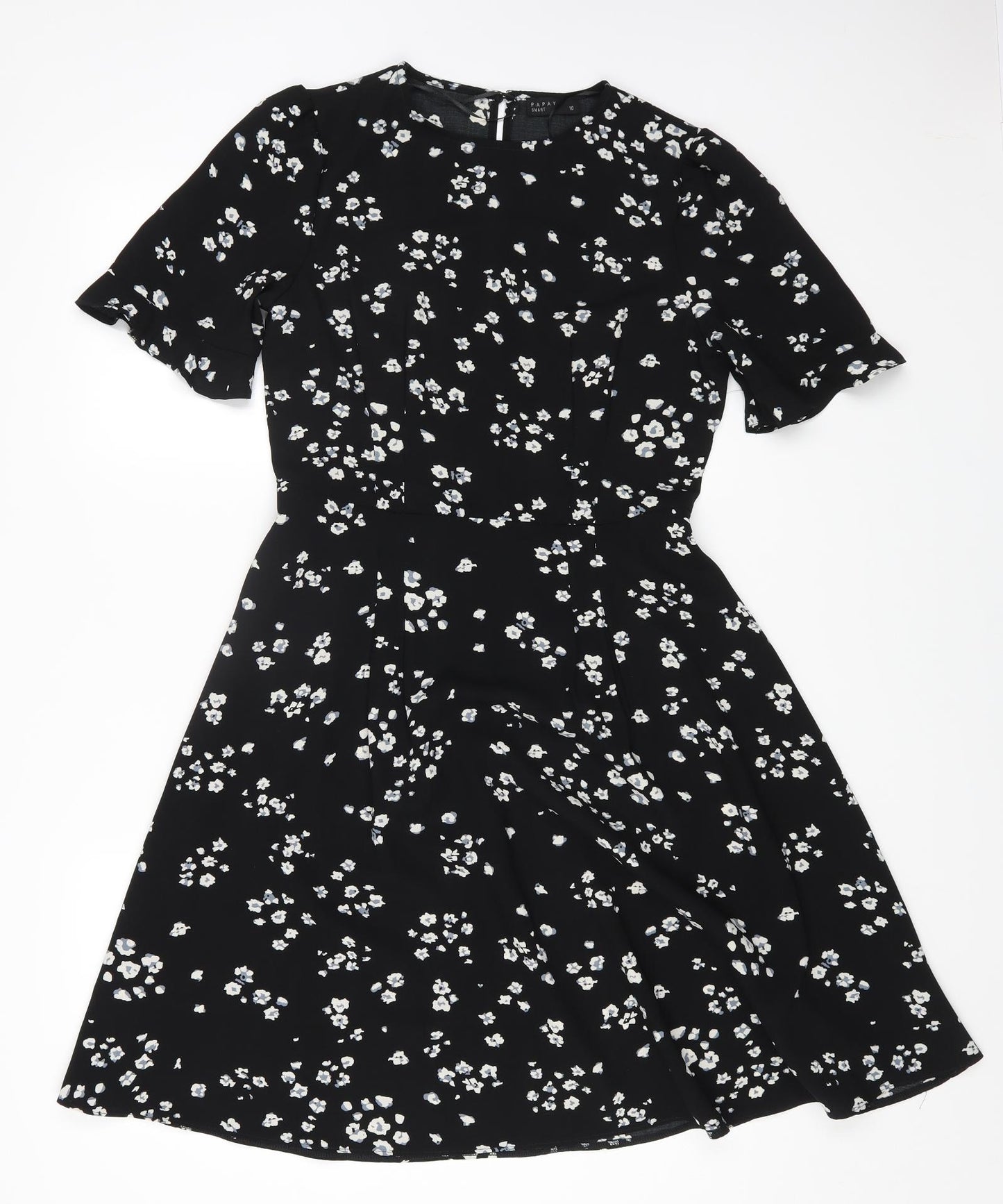 Papaya Womens Black Floral Polyester A-Line Size 10 Round Neck Zip