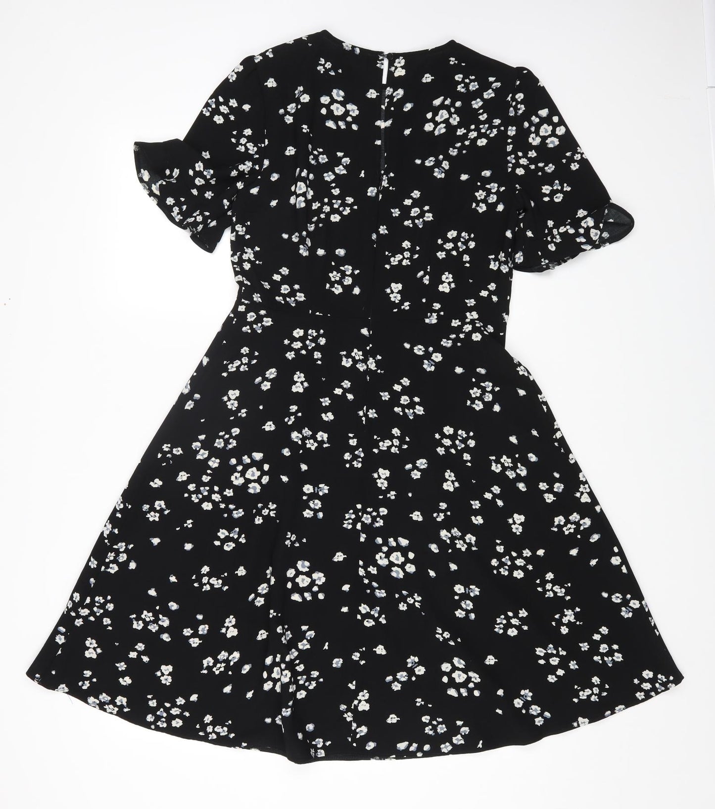 Papaya Womens Black Floral Polyester A-Line Size 10 Round Neck Zip