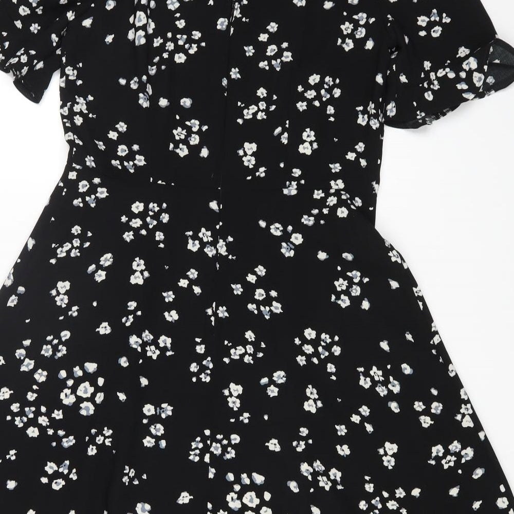 Papaya Womens Black Floral Polyester A-Line Size 10 Round Neck Zip