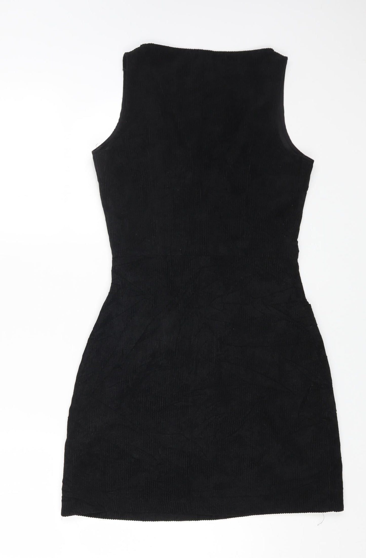 Boohoo Womens Black Polyester Pinafore/Dungaree Dress Size 10 V-Neck Button