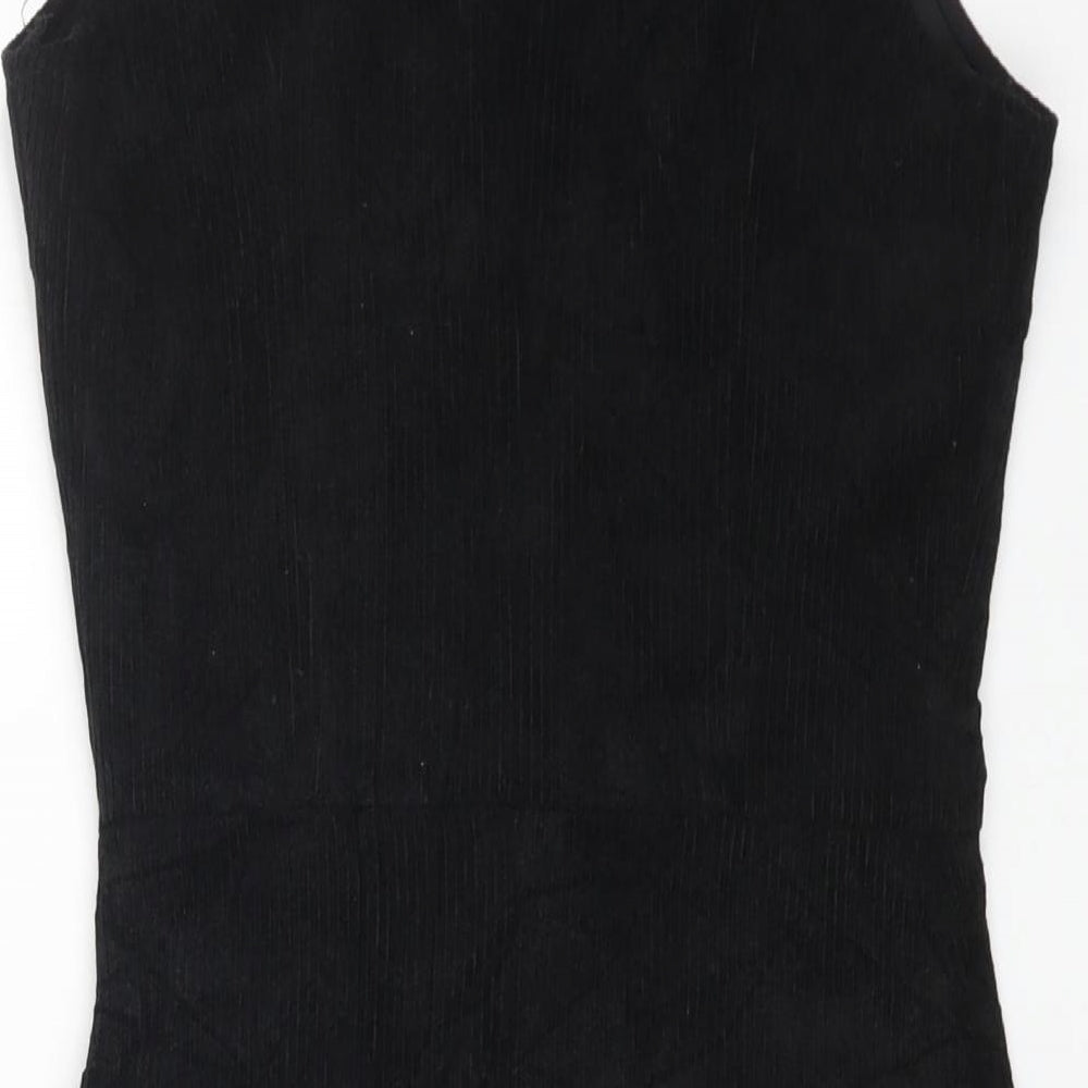Boohoo Womens Black Polyester Pinafore/Dungaree Dress Size 10 V-Neck Button