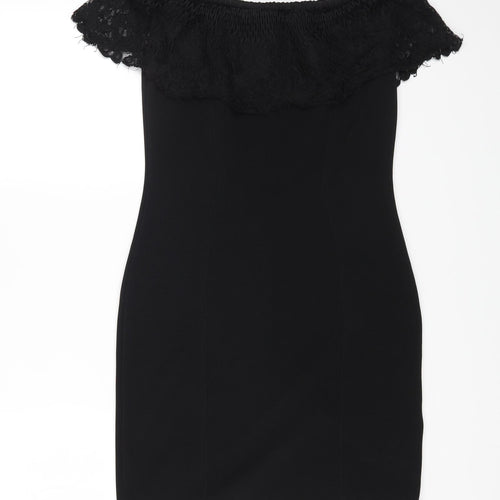 Lipsy Womens Black Polyester Bodycon Size 12 Off the Shoulder Pullover