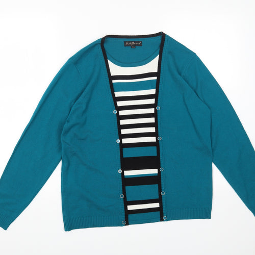 Mud Flower Womens Green Round Neck Striped Acrylic Pullover Jumper Size M - Size M/L