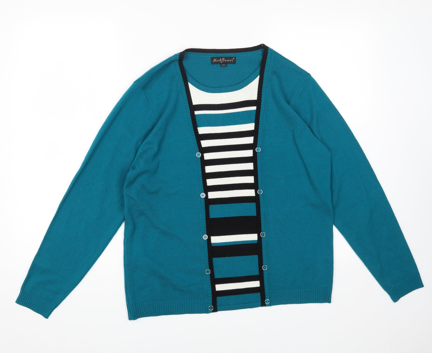Mud Flower Womens Green Round Neck Striped Acrylic Pullover Jumper Size M - Size M/L