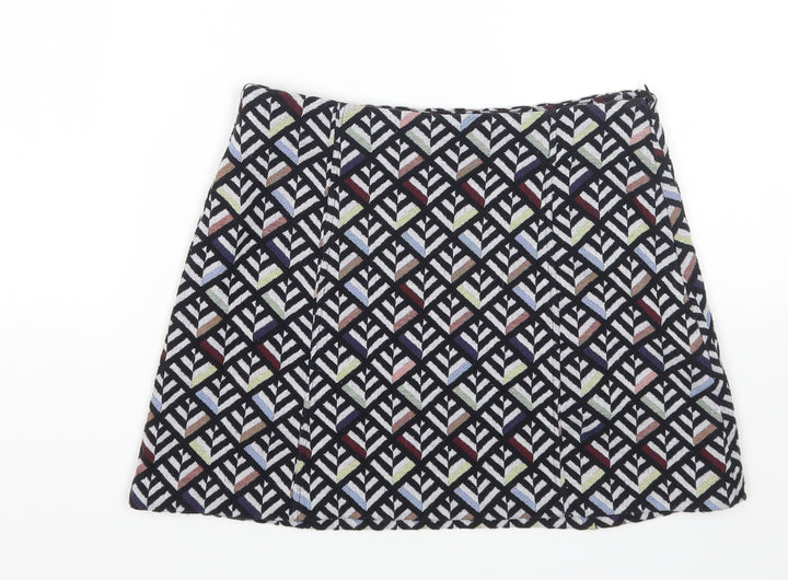Zara Womens Multicoloured Geometric Cotton A-Line Skirt Size S Zip