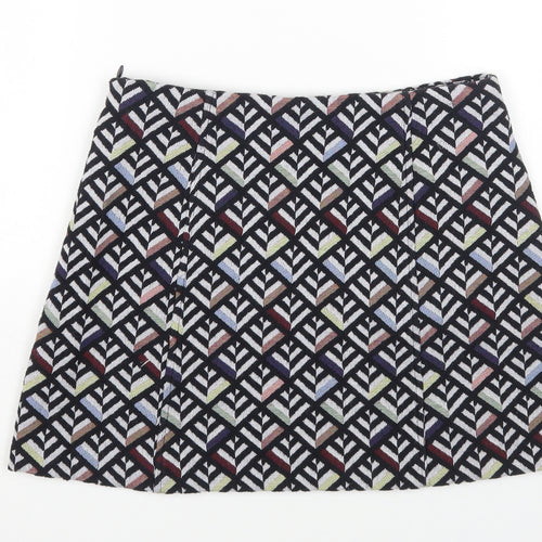Zara Womens Multicoloured Geometric Cotton A-Line Skirt Size S Zip