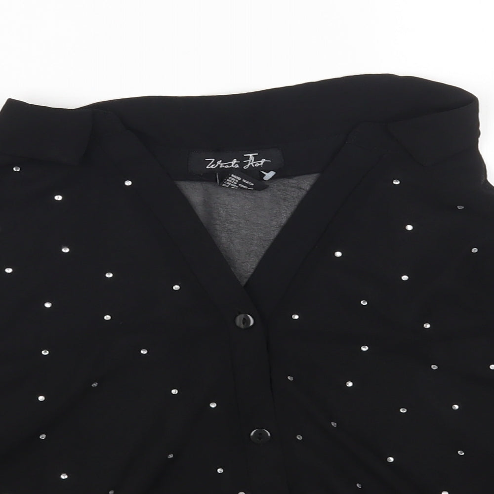 Preworn Womens Black Polyester Cropped Blouse Size L Collared - Knot Front