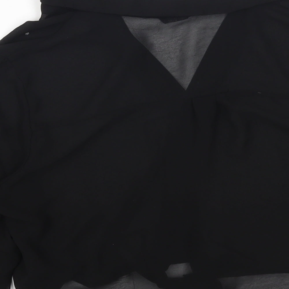 Preworn Womens Black Polyester Cropped Blouse Size L Collared - Knot Front