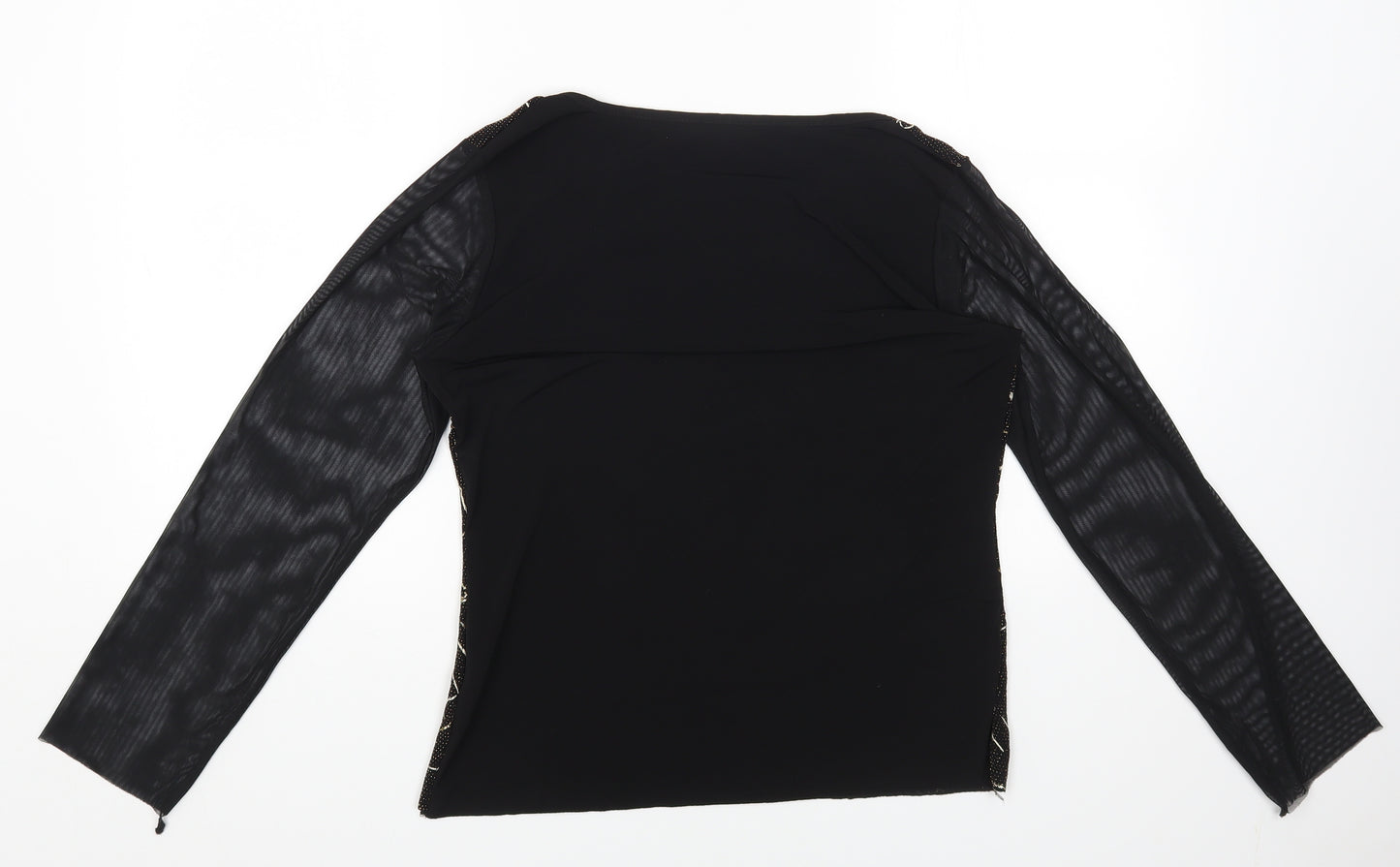 Preworn Womens Black Geometric Polyester Basic T-Shirt Size M Round Neck - Mesh Sleeve