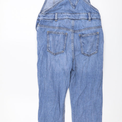 Marks and Spencer Girls Blue Cotton Dungarees Trousers Size 10-11 Years Regular Buckle - Distressed Look
