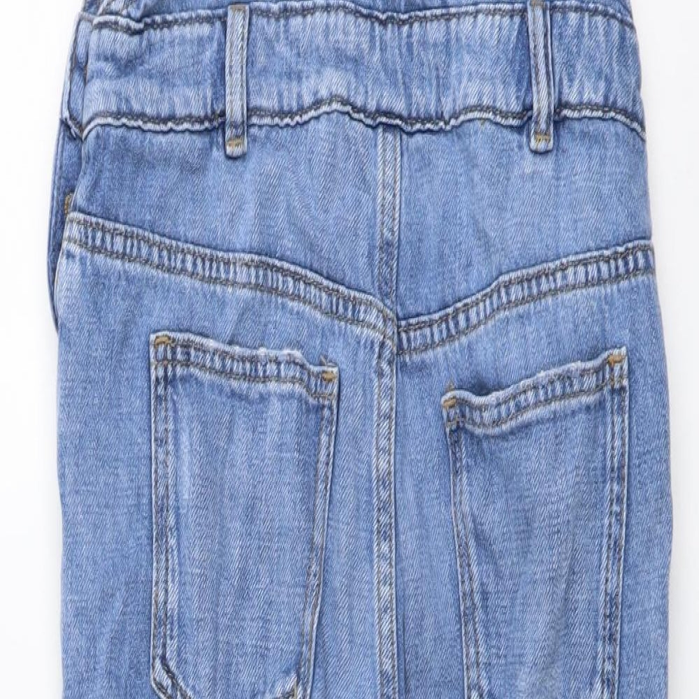 Marks and Spencer Girls Blue Cotton Dungarees Trousers Size 10-11 Years Regular Buckle - Distressed Look