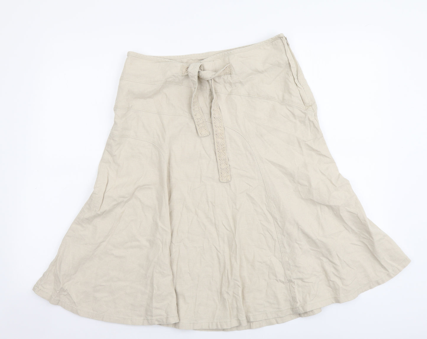 NEXT Womens Beige Linen A-Line Skirt Size 12 Zip