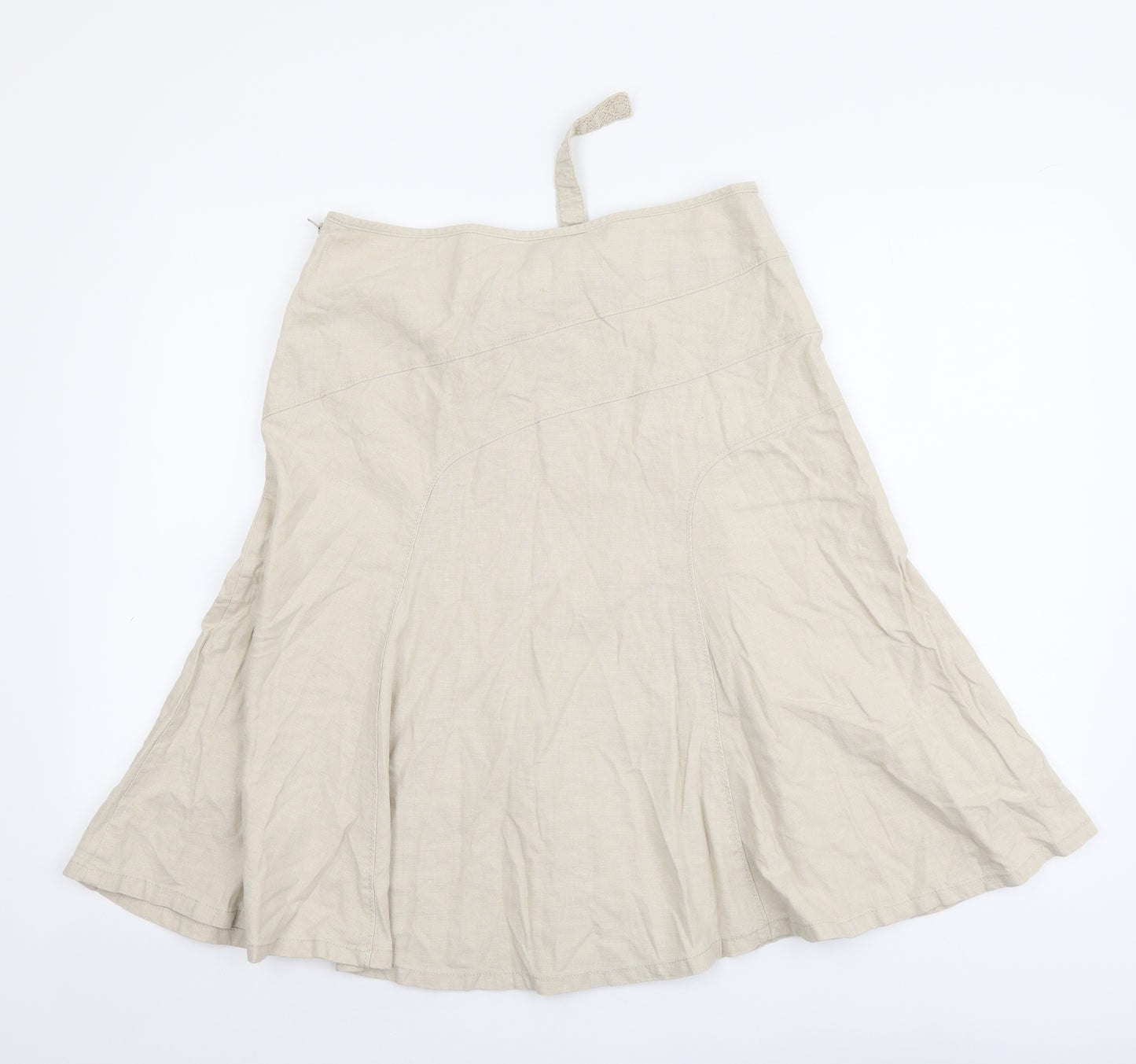 NEXT Womens Beige Linen A-Line Skirt Size 12 Zip
