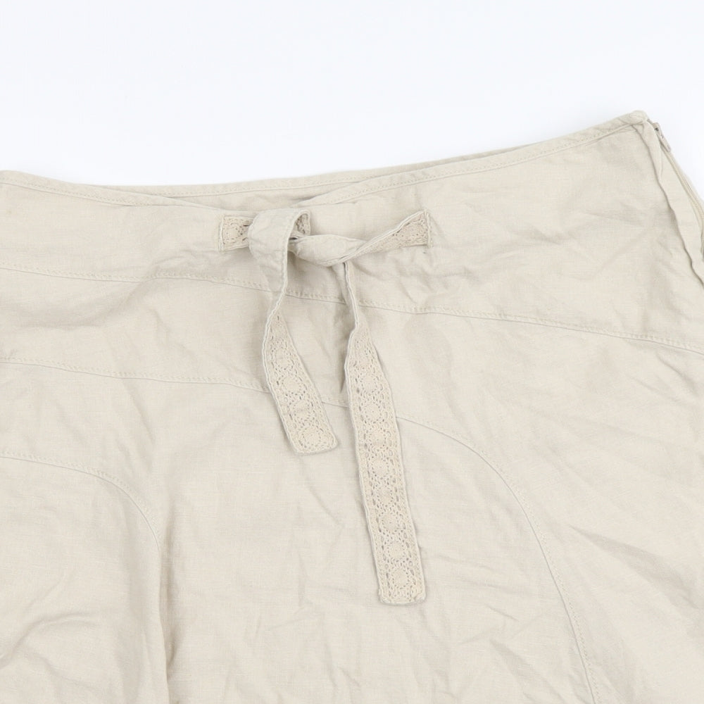 NEXT Womens Beige Linen A-Line Skirt Size 12 Zip