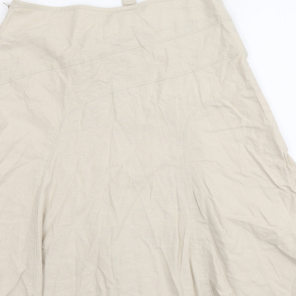 NEXT Womens Beige Linen A-Line Skirt Size 12 Zip