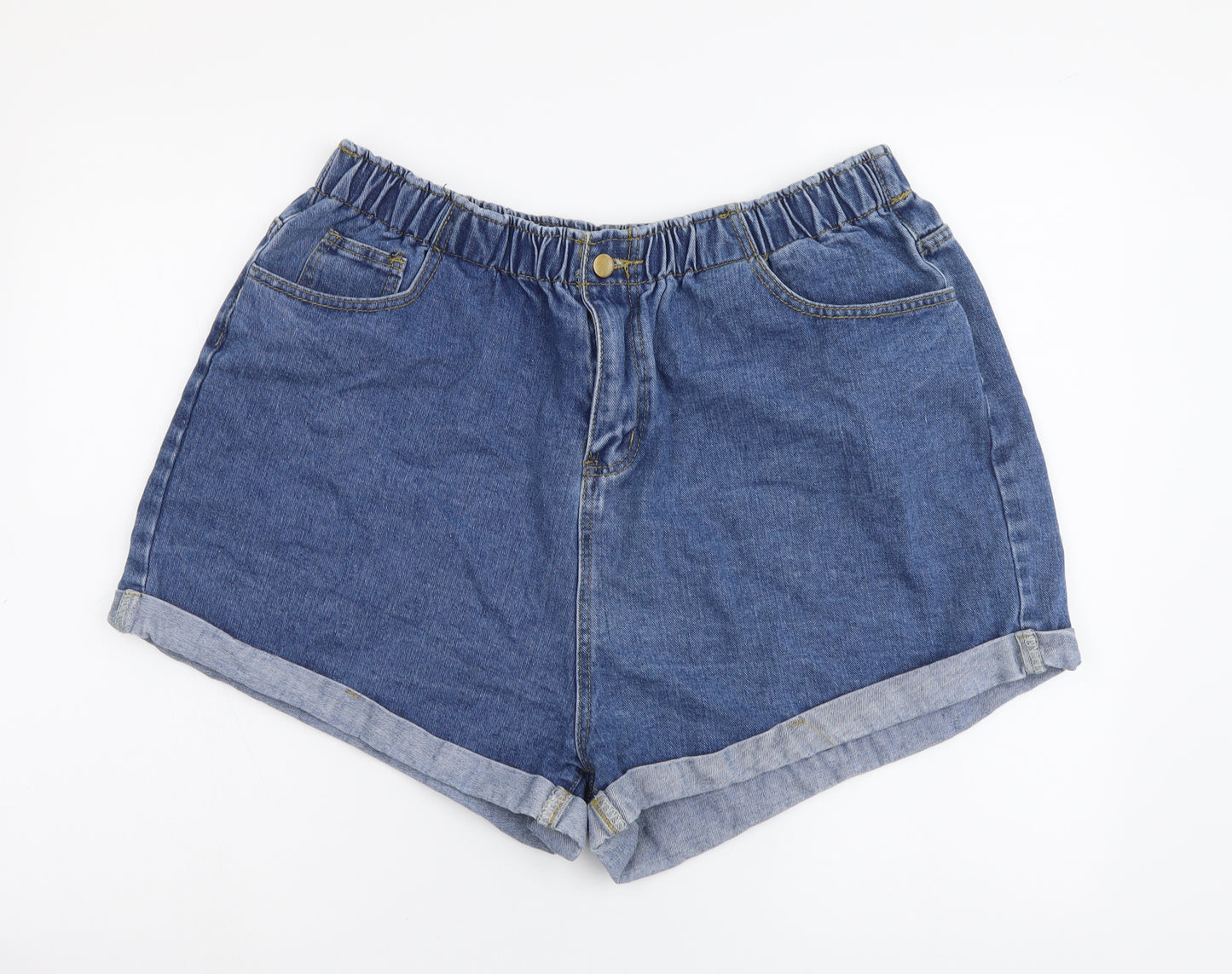 SheIn Womens Blue Cotton Mom Shorts Size 2XL L3 in Regular Button