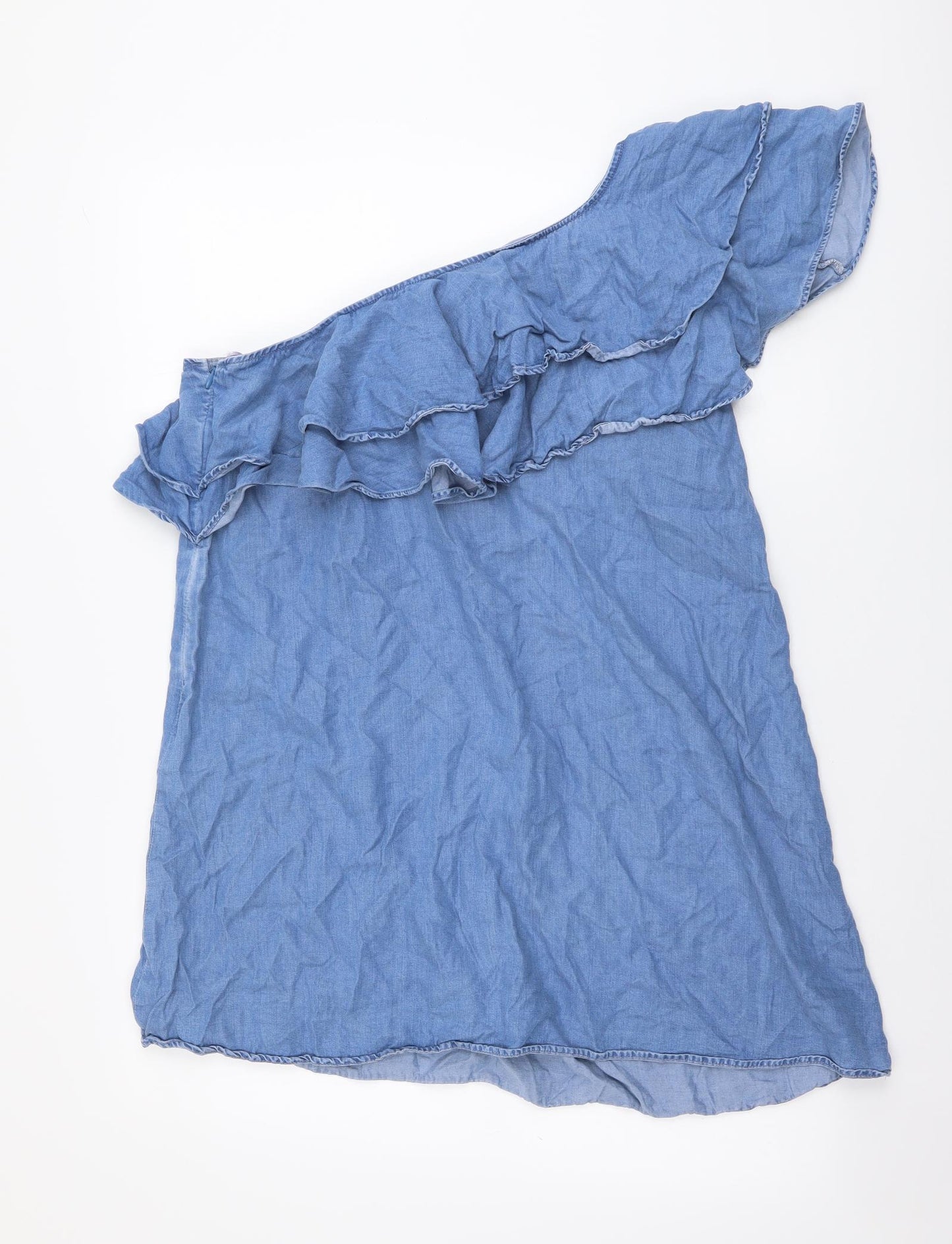 Zara Womens Blue Cotton Mini Size L One Shoulder Zip