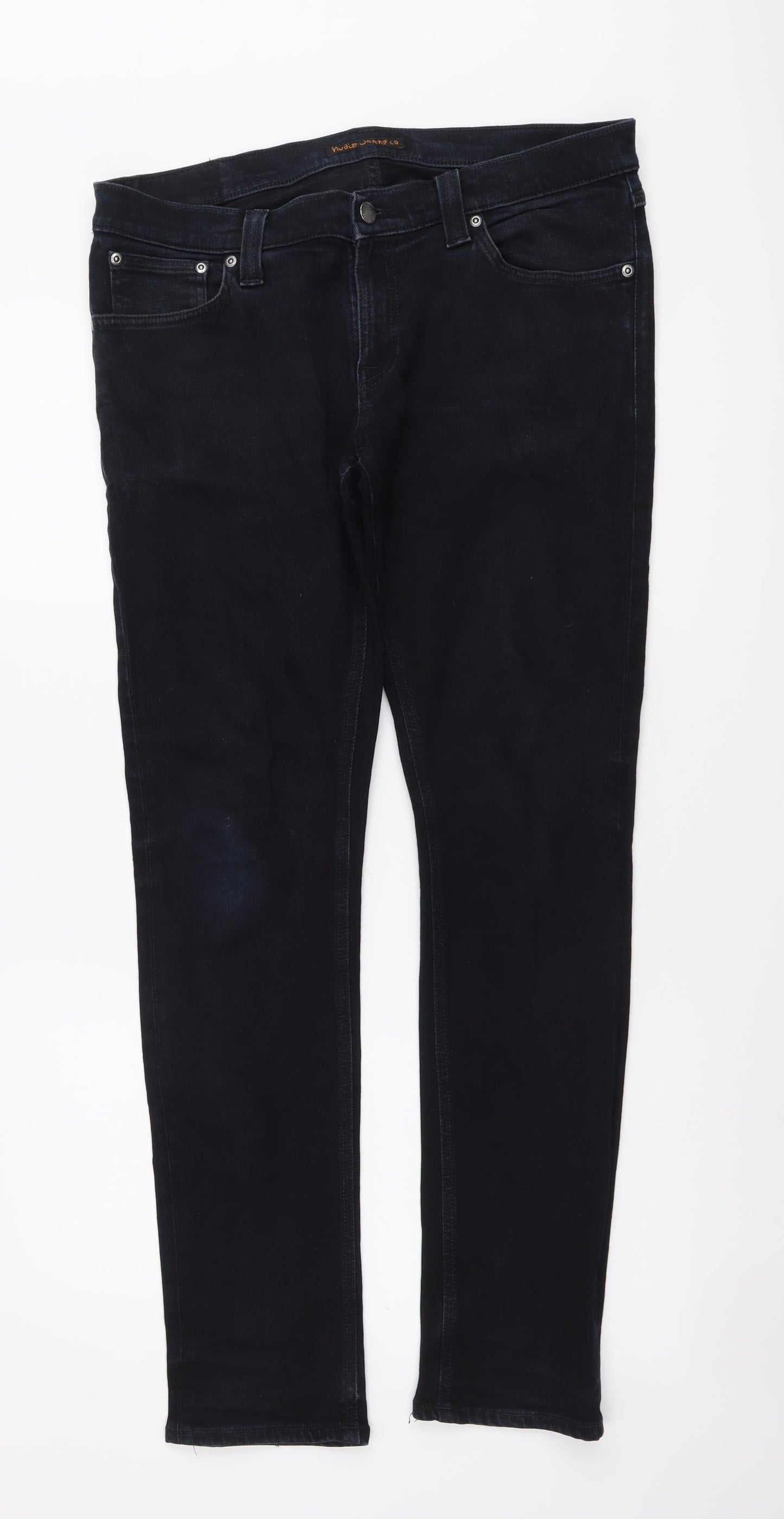 Nudie Jeans Mens Blue Cotton Straight Jeans Size 34 in L32 in Regular Button