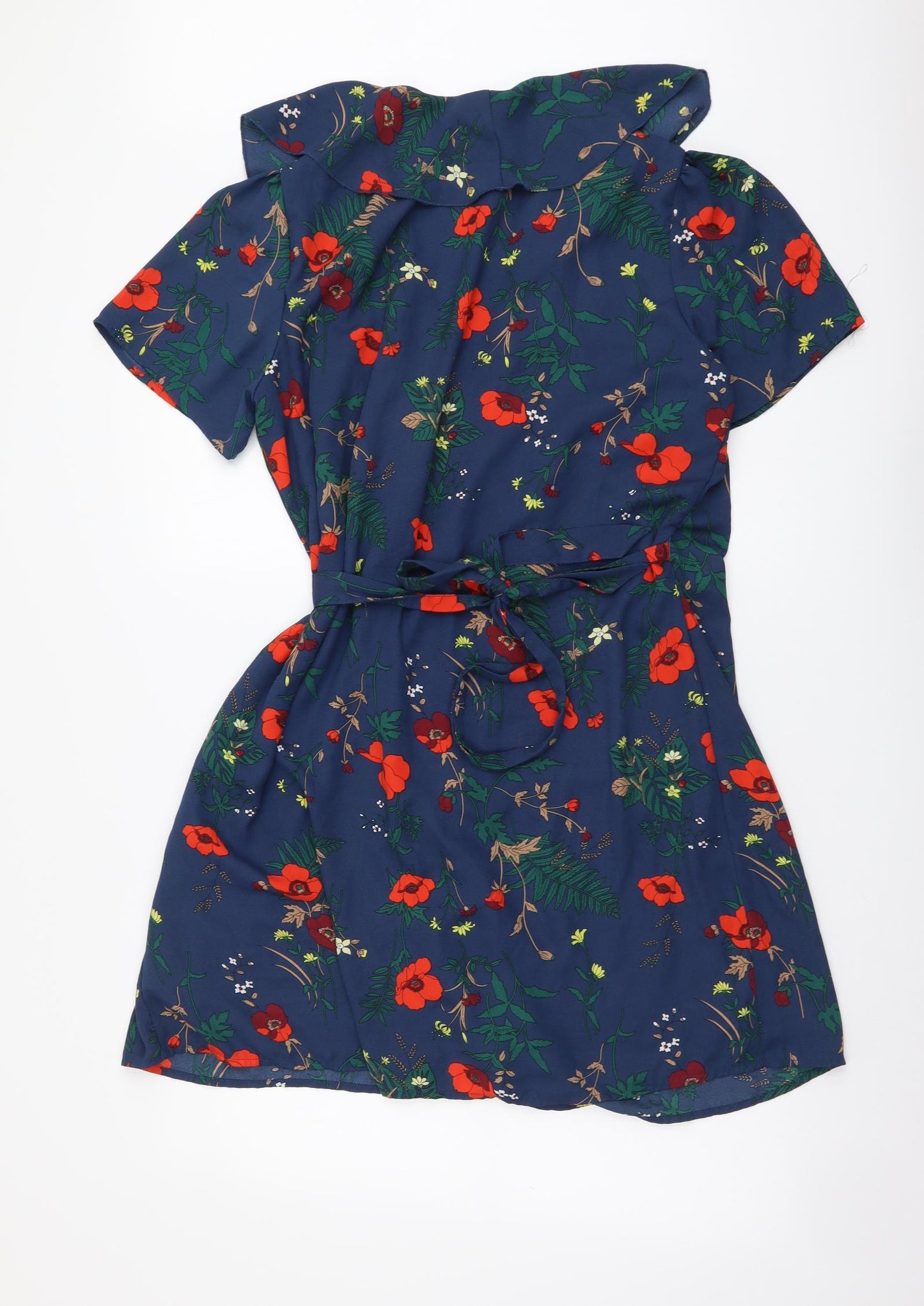 Fashion Union Womens Blue Floral Polyester Wrap Dress Size 18 V-Neck Tie