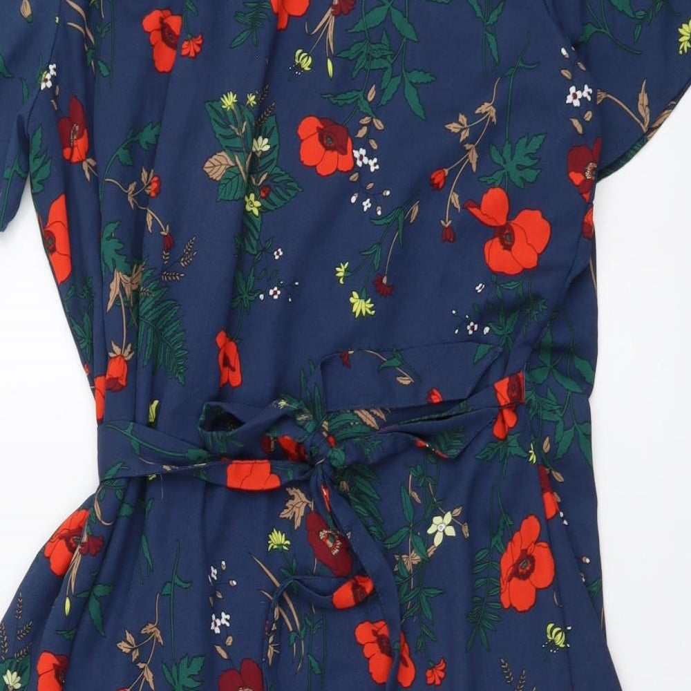 Fashion Union Womens Blue Floral Polyester Wrap Dress Size 18 V-Neck Tie