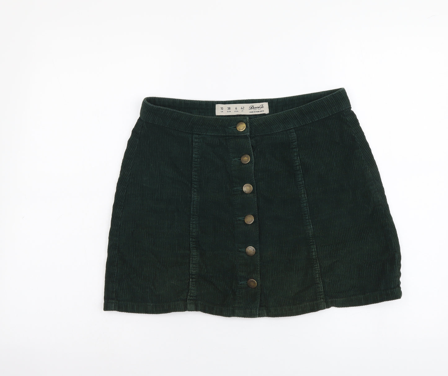 Denim & Co. Womens Green Cotton Mini Skirt Size 10 Button