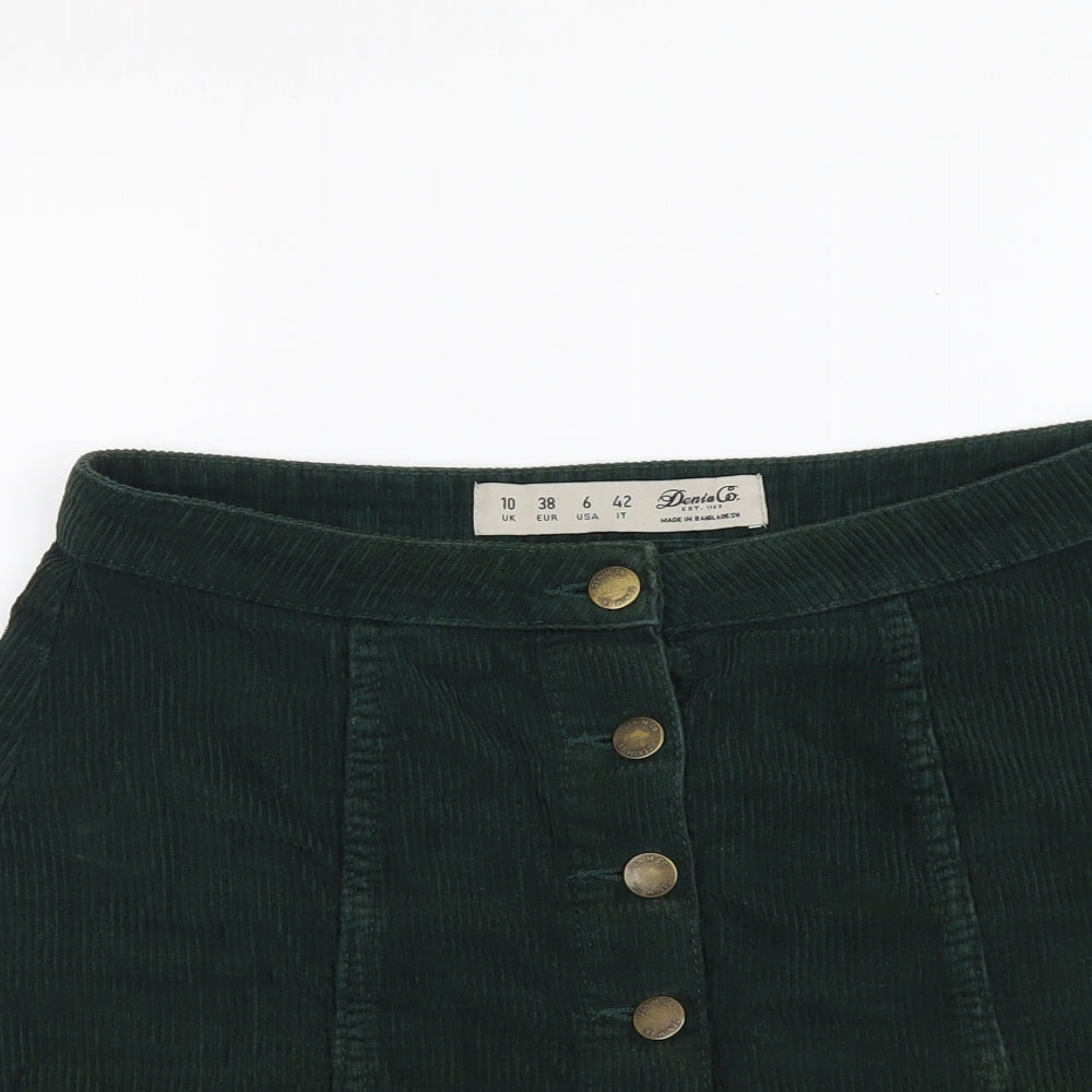 Denim & Co. Womens Green Cotton Mini Skirt Size 10 Button