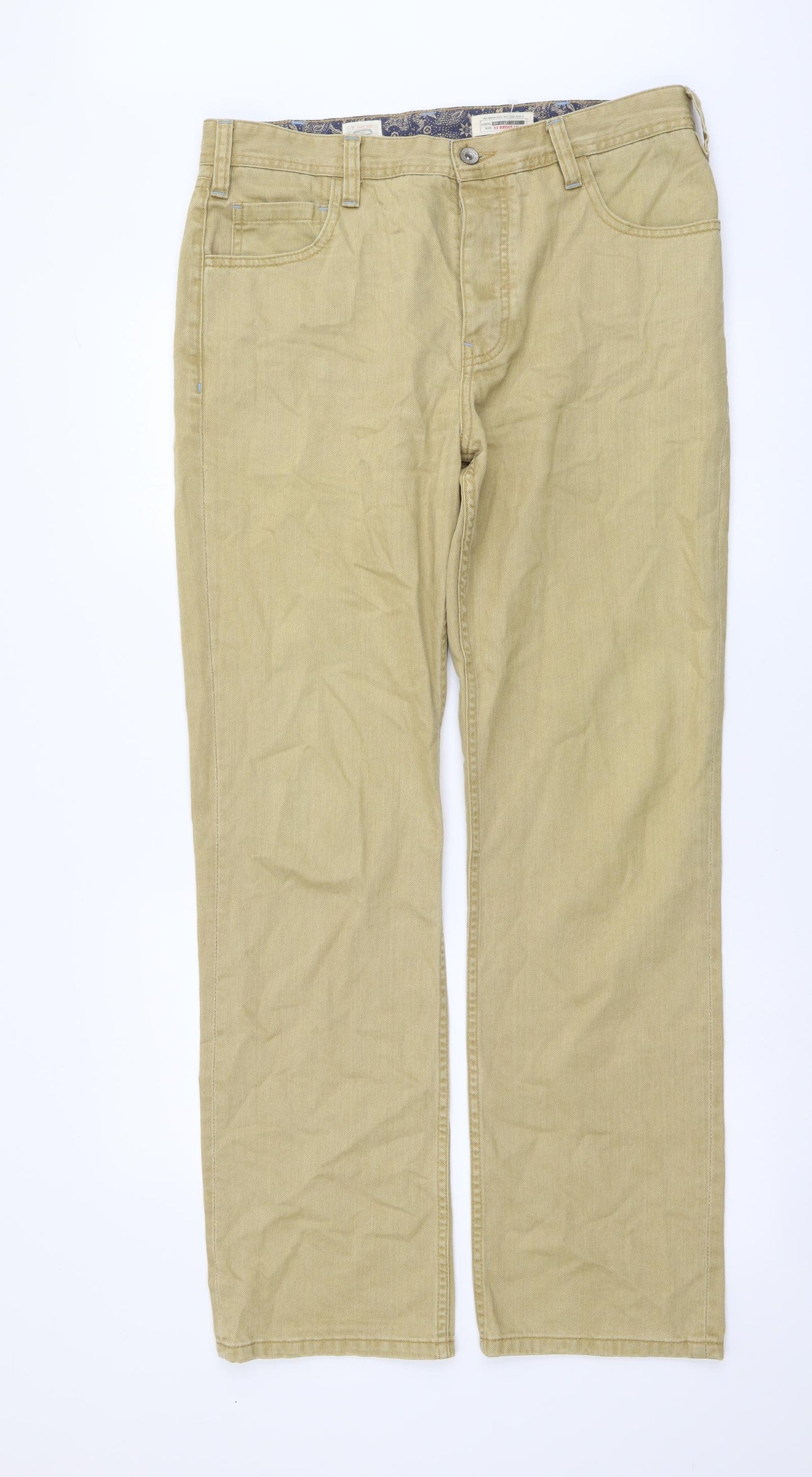 White Stuff Mens Beige Cotton Straight Jeans Size 32 in L31 in Regular Button