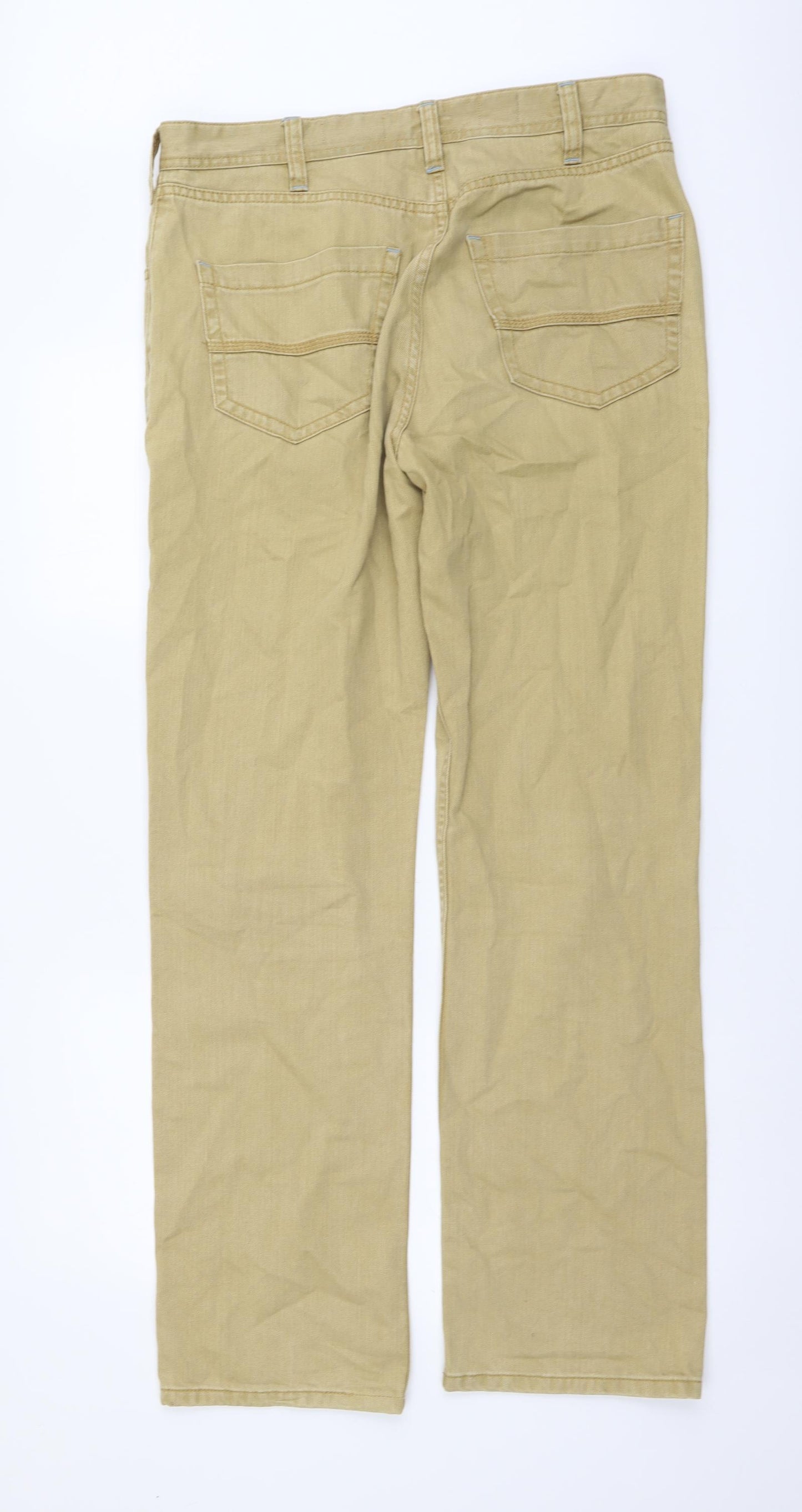 White Stuff Mens Beige Cotton Straight Jeans Size 32 in L31 in Regular Button