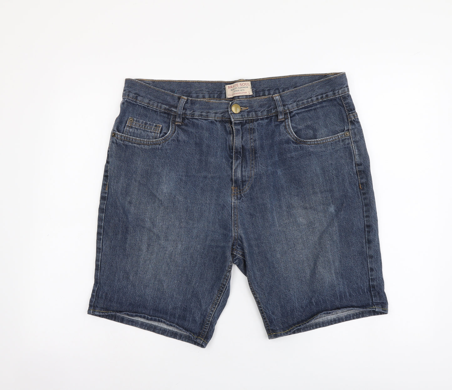 Brave Soul Mens Blue Cotton Bermuda Shorts Size L L8 in Regular Button