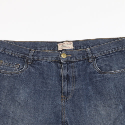 Brave Soul Mens Blue Cotton Bermuda Shorts Size L L8 in Regular Button