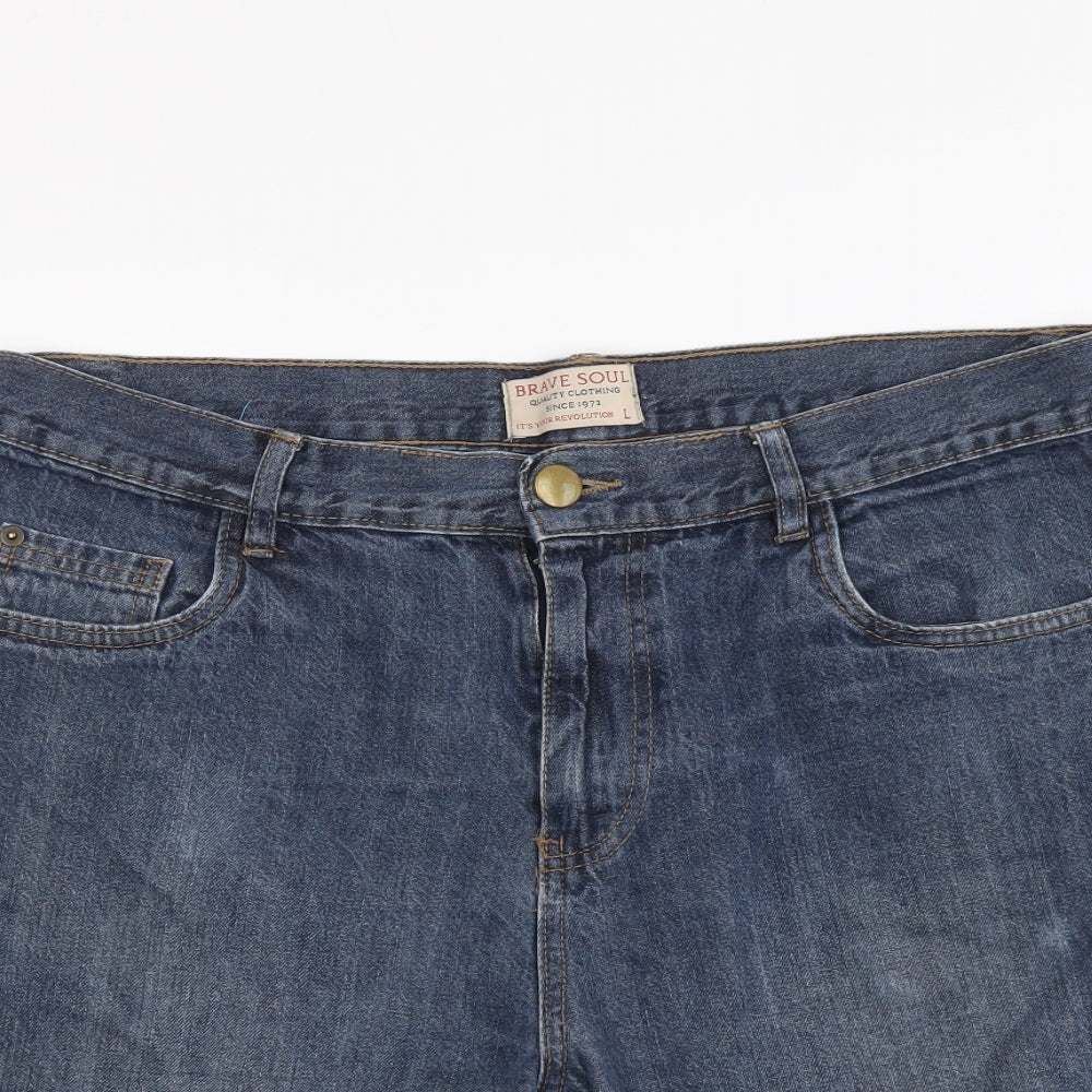 Brave Soul Mens Blue Cotton Bermuda Shorts Size L L8 in Regular Button