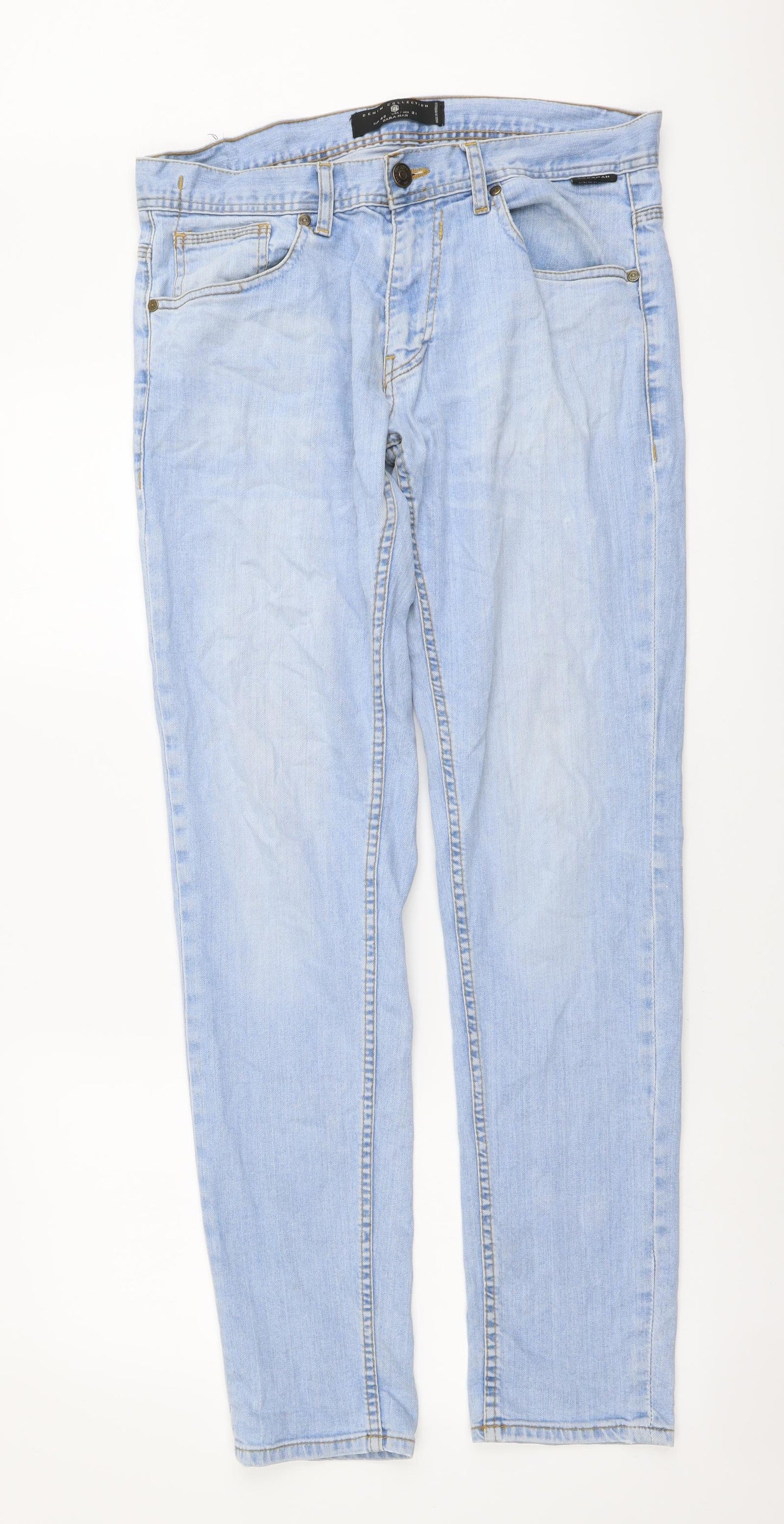 Zara Mens Blue Cotton Skinny Jeans Size L L32 in Regular Button