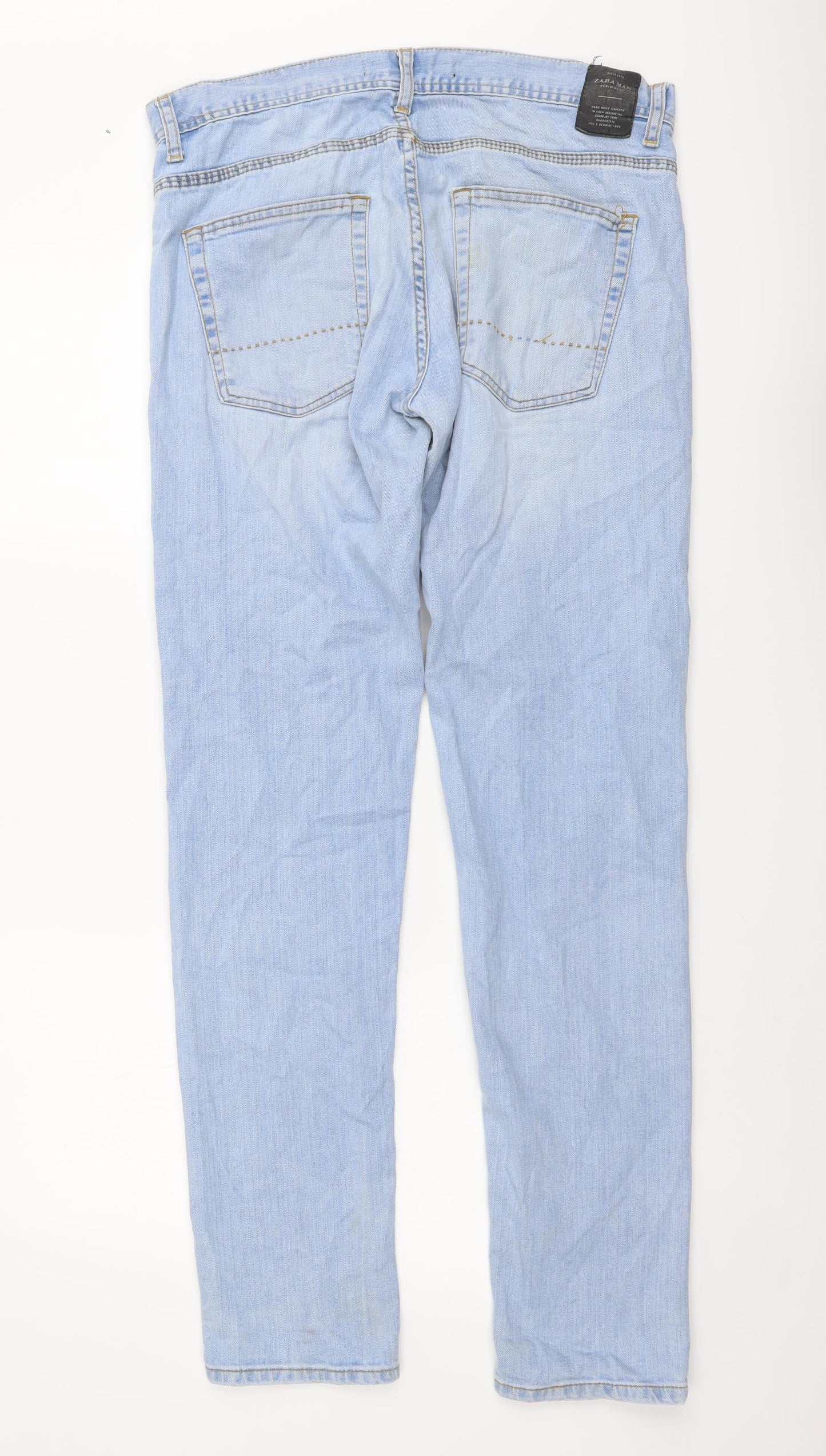 Zara Mens Blue Cotton Skinny Jeans Size L L32 in Regular Button
