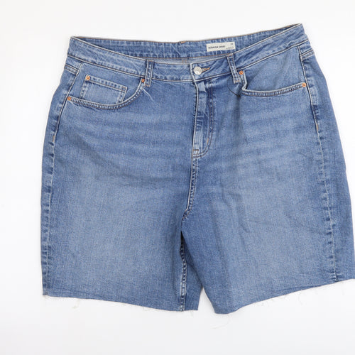 Marks and Spencer Womens Blue Cotton Cut-Off Shorts Size 20 L8 in Regular Button