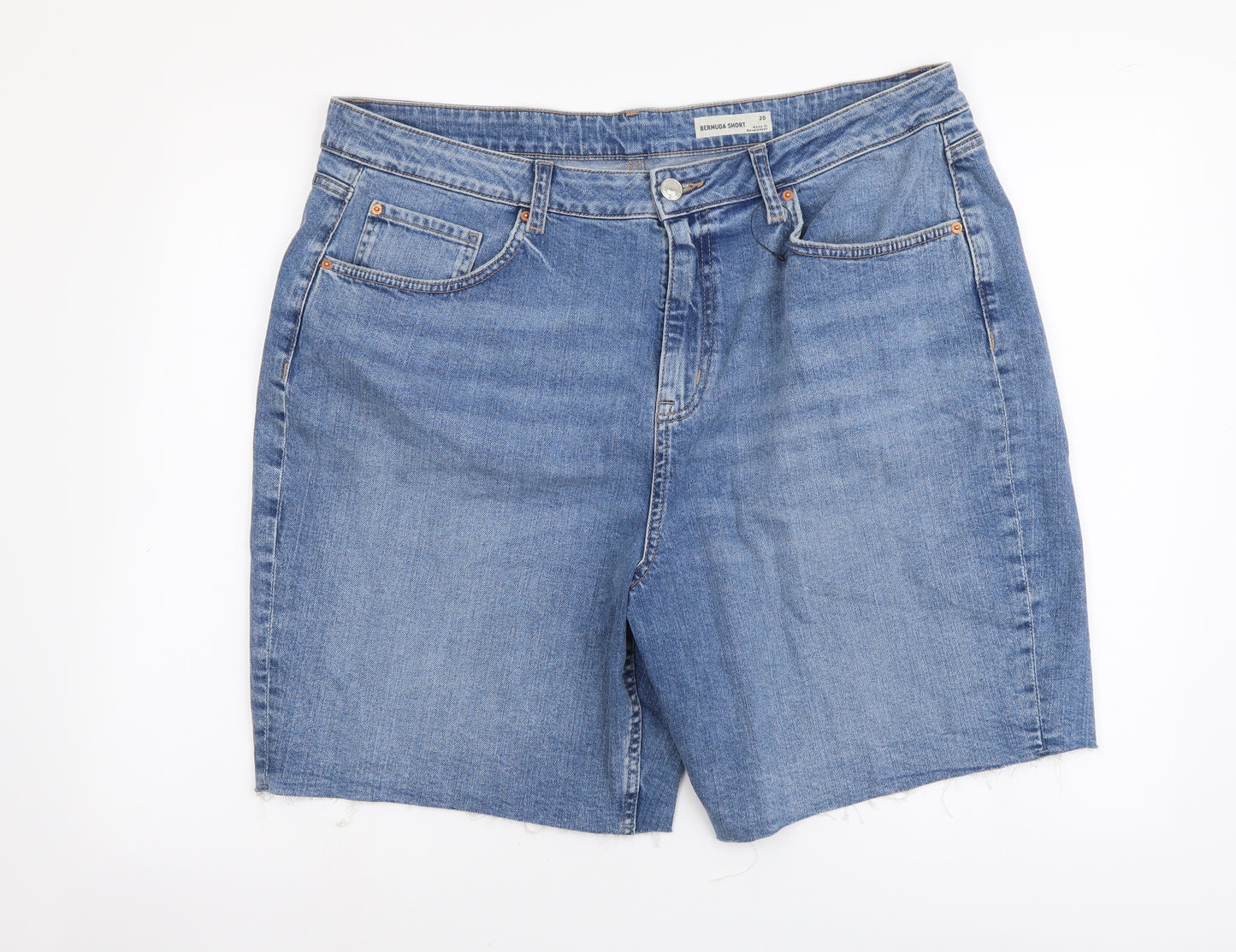 Marks and Spencer Womens Blue Cotton Cut-Off Shorts Size 20 L8 in Regular Button