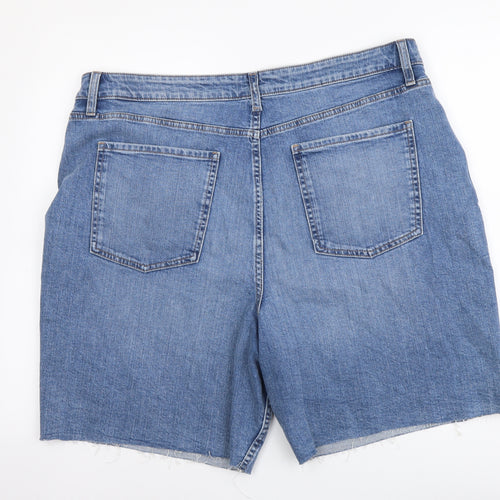 Marks and Spencer Womens Blue Cotton Cut-Off Shorts Size 20 L8 in Regular Button