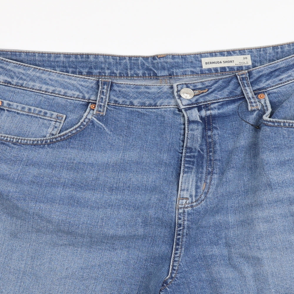 Marks and Spencer Womens Blue Cotton Cut-Off Shorts Size 20 L8 in Regular Button