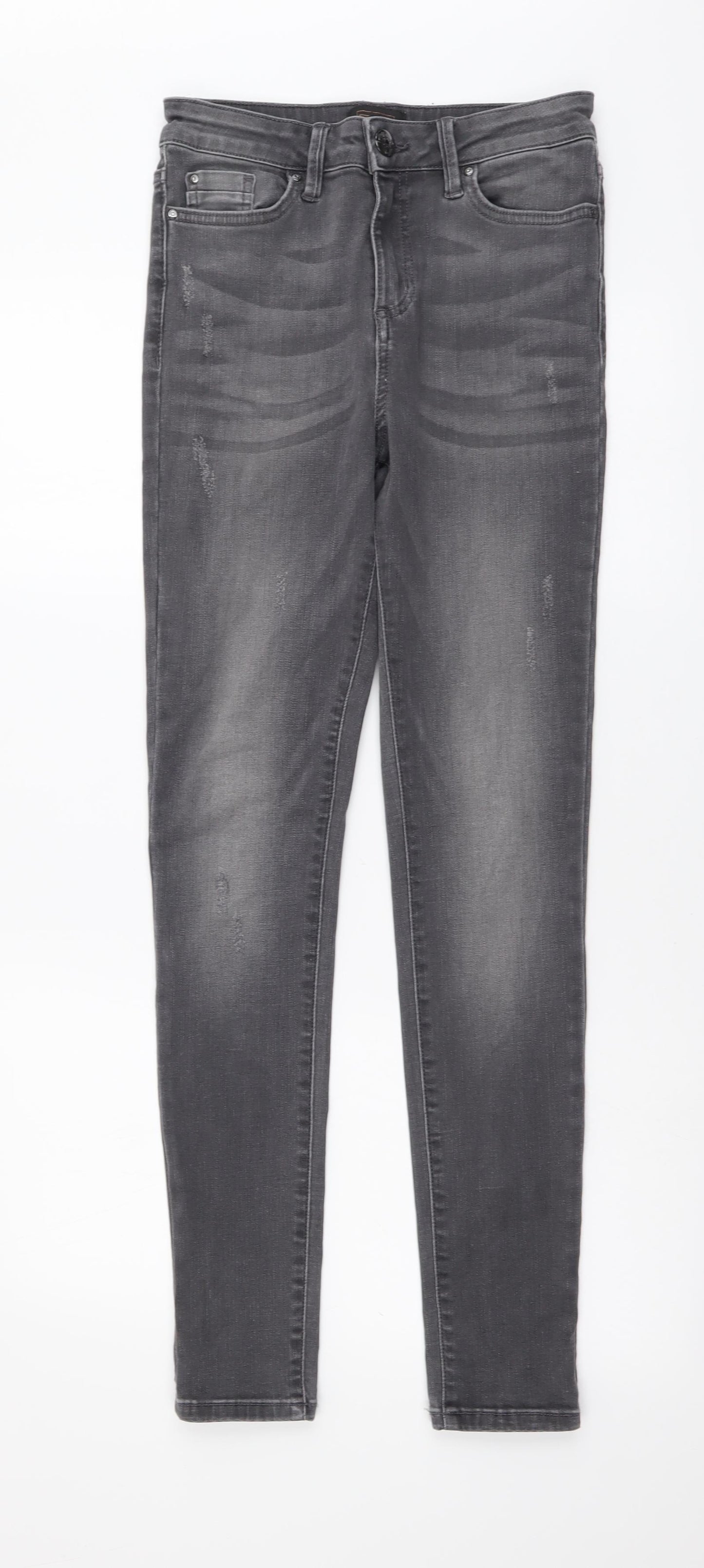 F&F Womens Grey Cotton Skinny Jeans Size 8 L30 in Regular Button