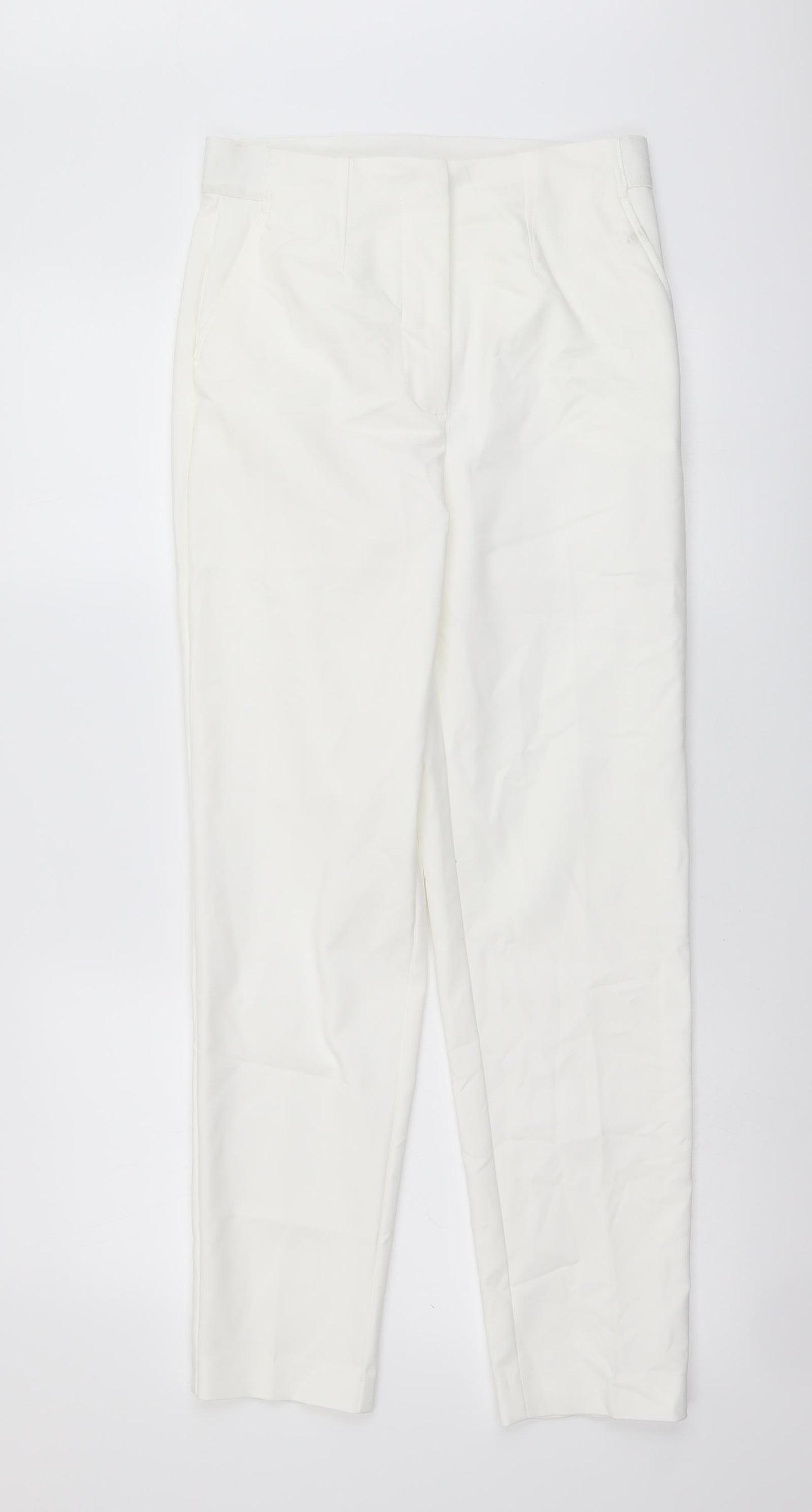 Marks and Spencer Womens Ivory Cotton Chino Trousers Size 8 L28 in Regular Button