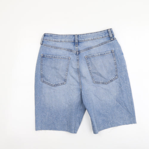 Marks and Spencer Womens Blue Cotton Bermuda Shorts Size 10 L8 in Regular Button