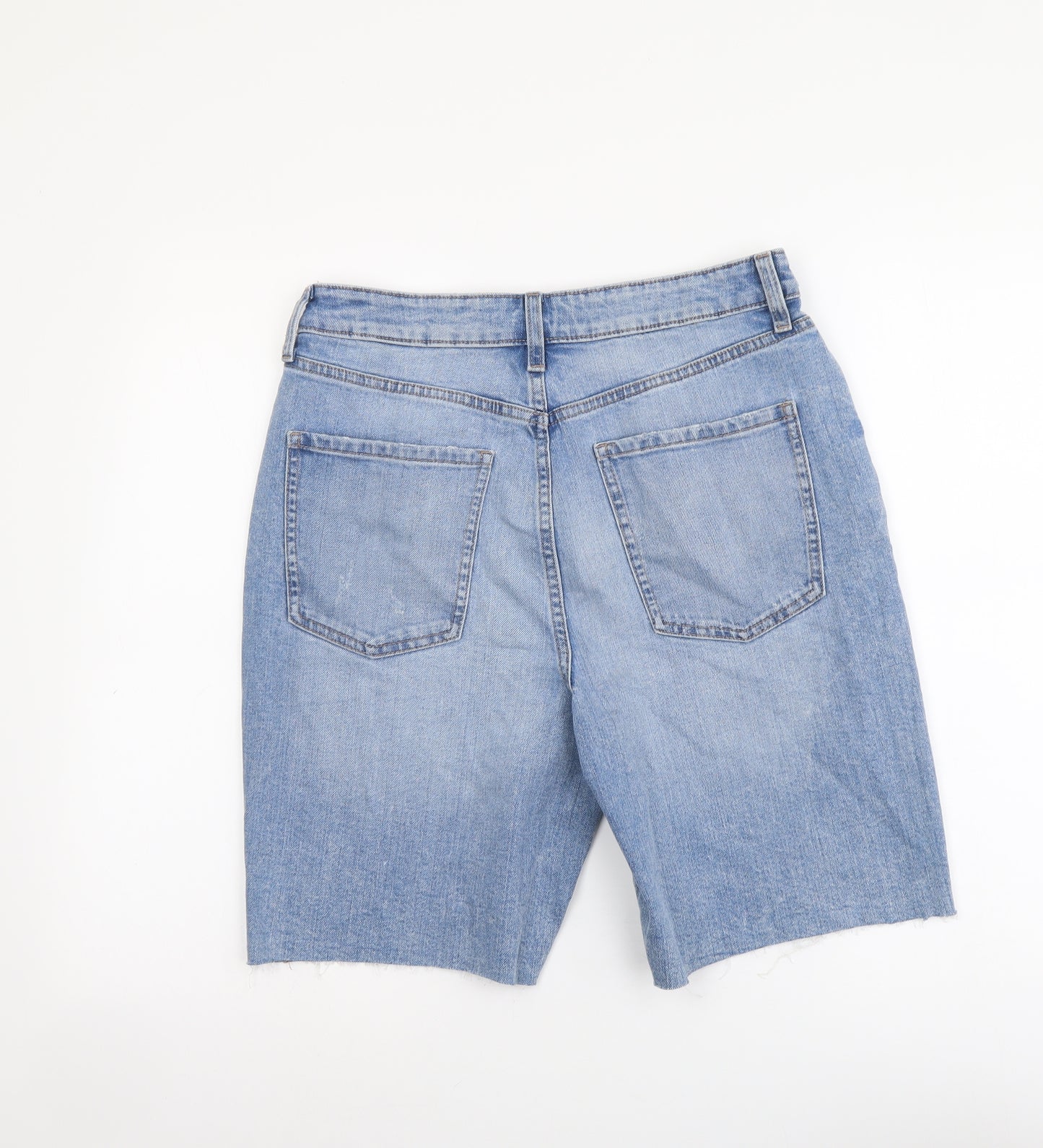 Marks and Spencer Womens Blue Cotton Bermuda Shorts Size 10 L8 in Regular Button