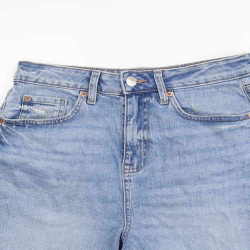 Marks and Spencer Womens Blue Cotton Bermuda Shorts Size 10 L8 in Regular Button
