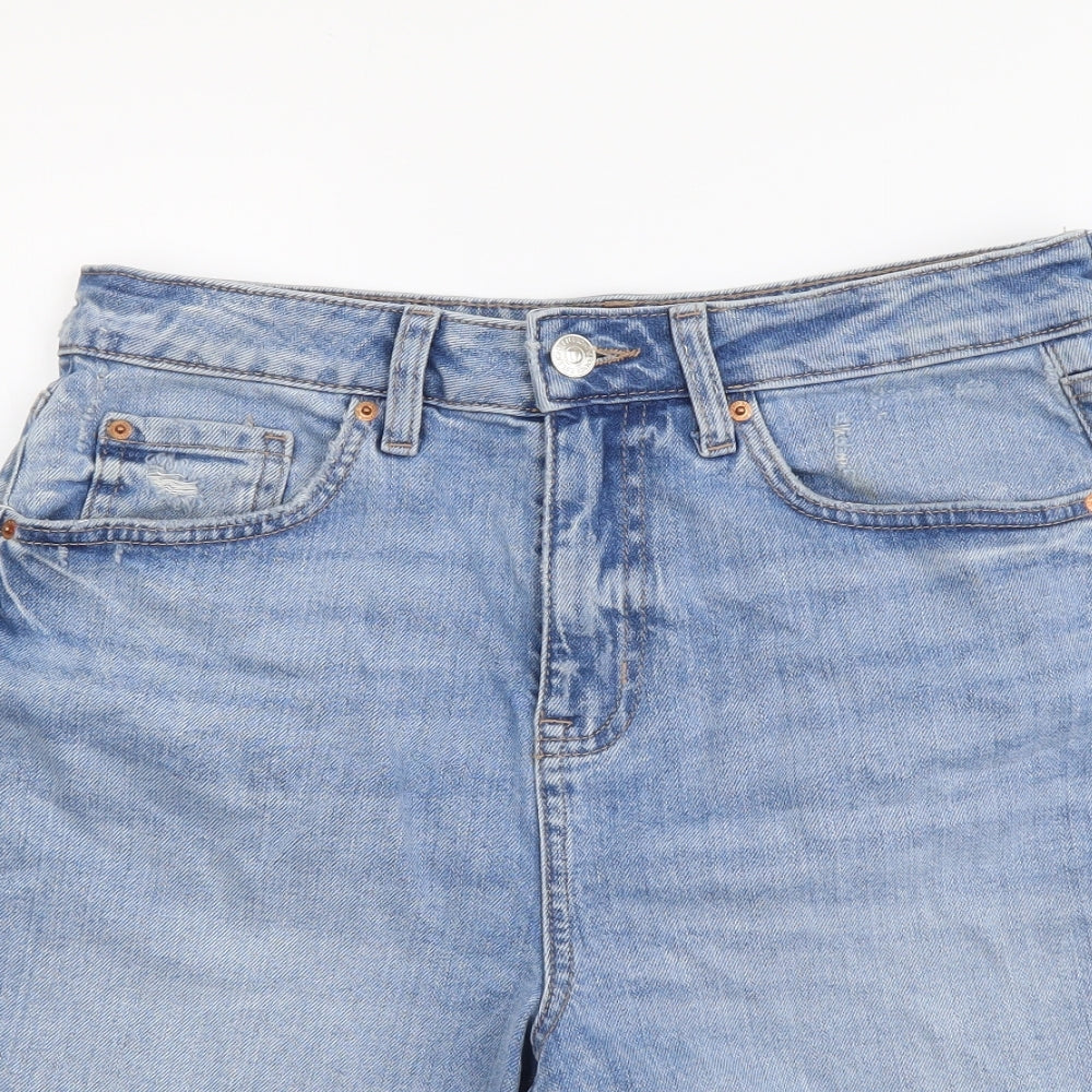 Marks and Spencer Womens Blue Cotton Bermuda Shorts Size 10 L8 in Regular Button