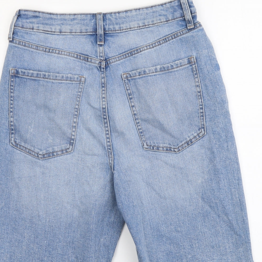 Marks and Spencer Womens Blue Cotton Bermuda Shorts Size 10 L8 in Regular Button
