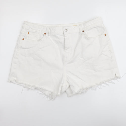 Marks and Spencer Womens White Cotton Mom Shorts Size 18 L4 in Regular Button
