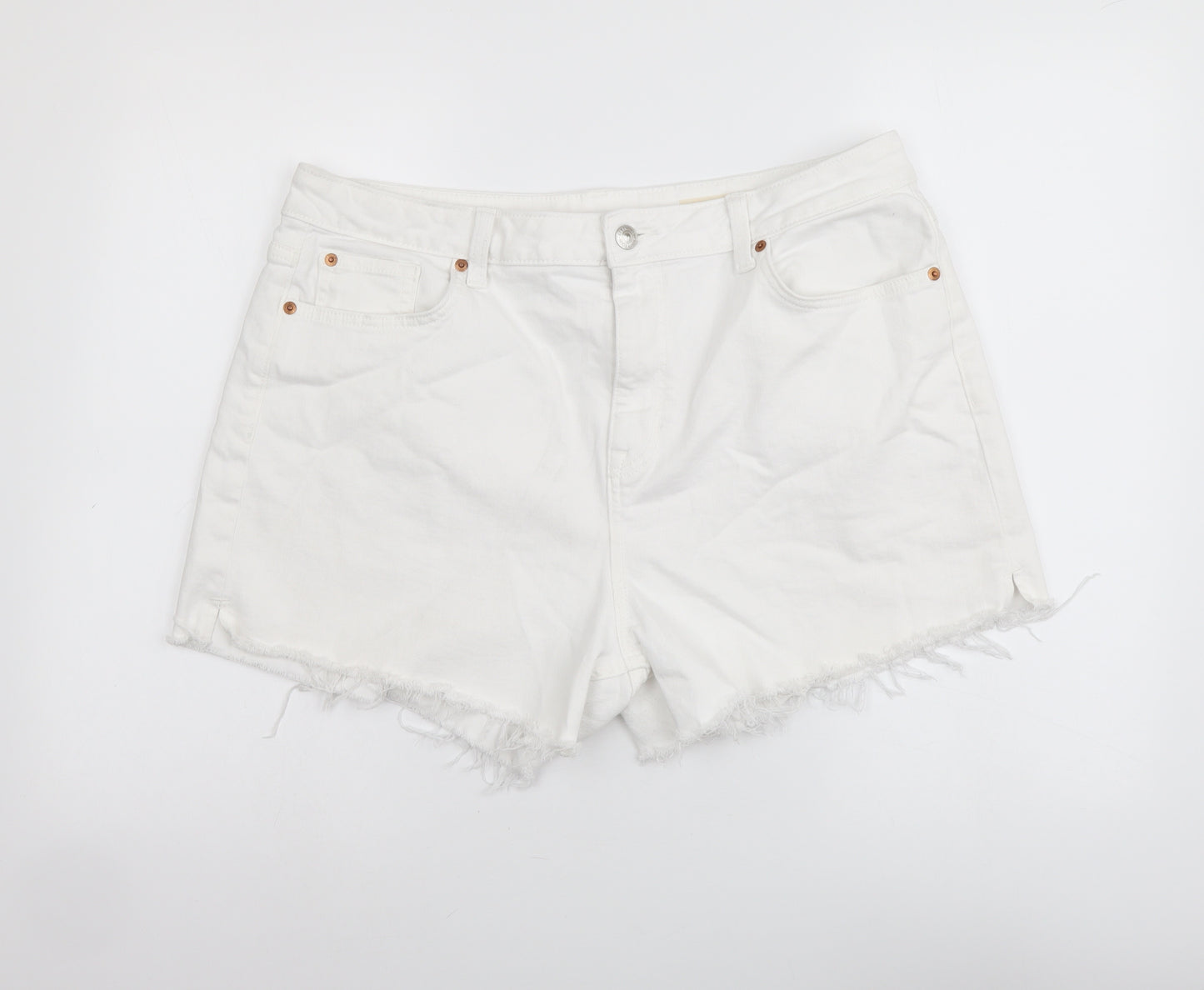 Marks and Spencer Womens White Cotton Mom Shorts Size 18 L4 in Regular Button