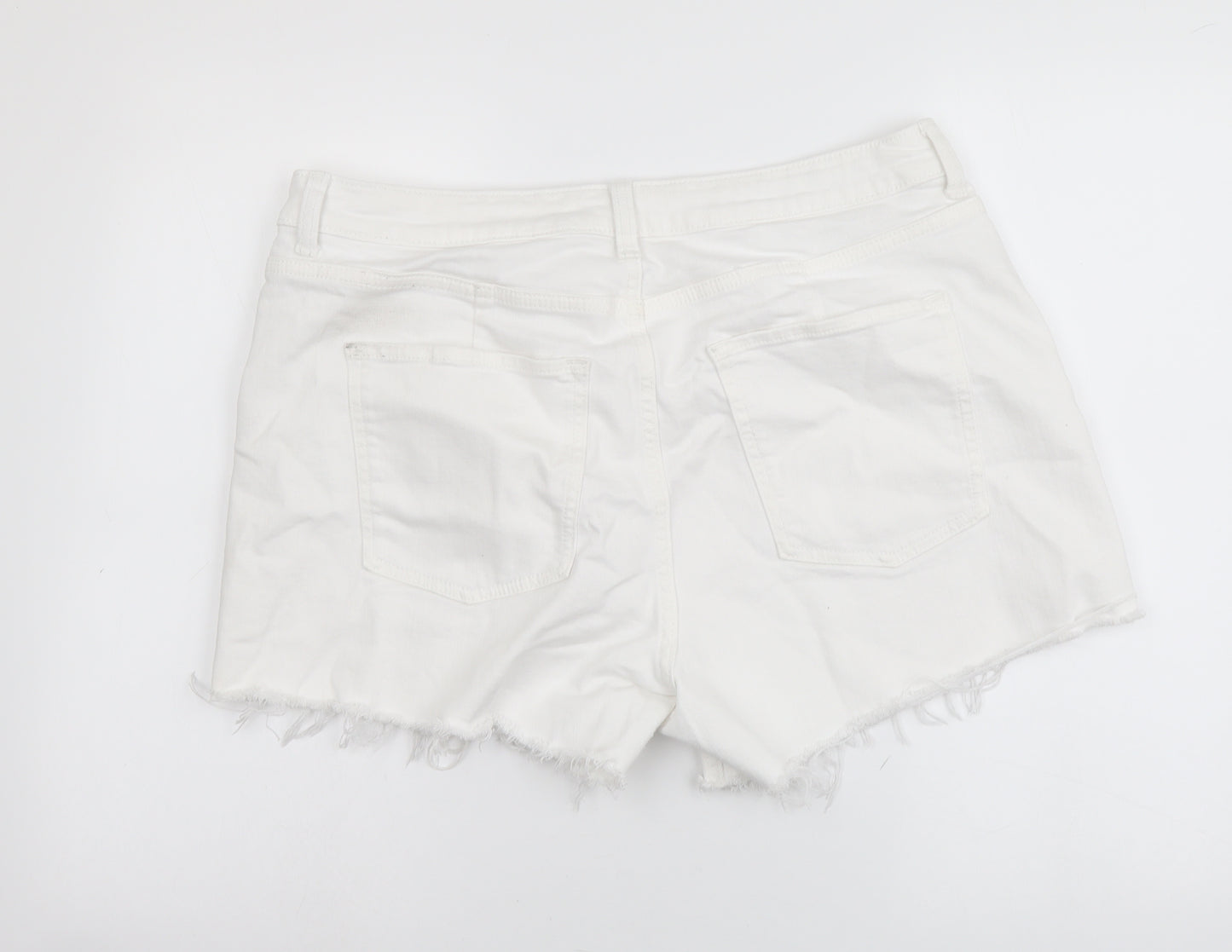 Marks and Spencer Womens White Cotton Mom Shorts Size 18 L4 in Regular Button
