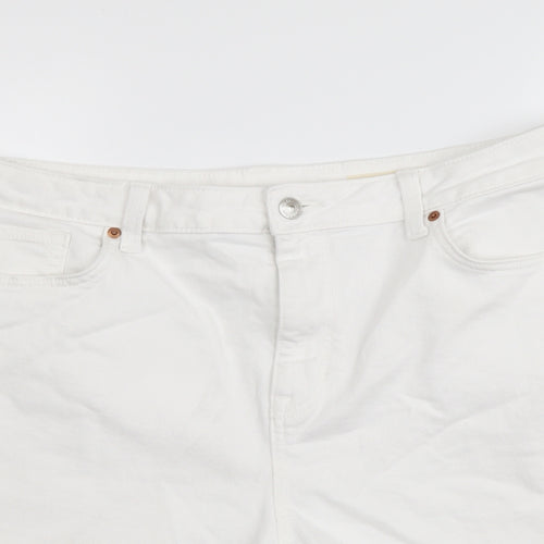Marks and Spencer Womens White Cotton Mom Shorts Size 18 L4 in Regular Button