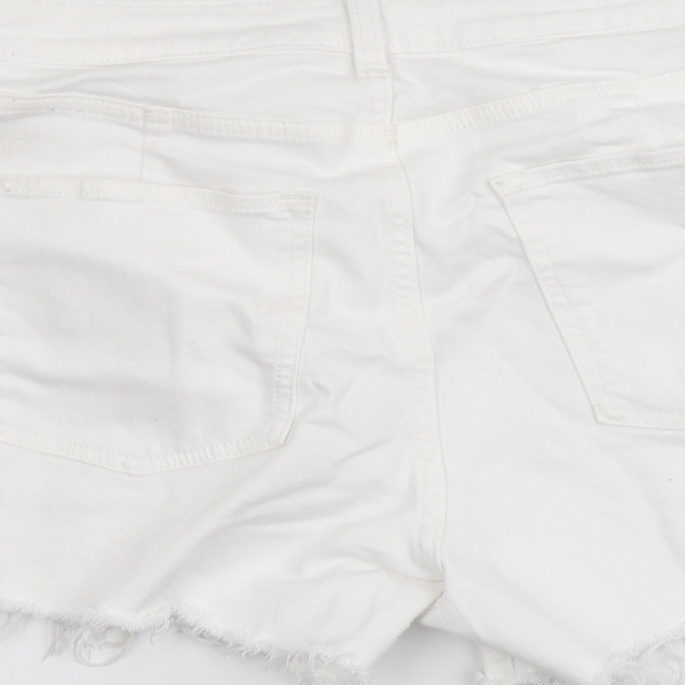 Marks and Spencer Womens White Cotton Mom Shorts Size 18 L4 in Regular Button